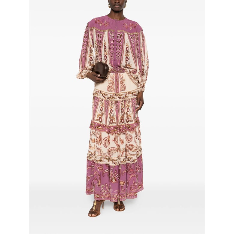 purple paisley print tiered skirt by Selfnex