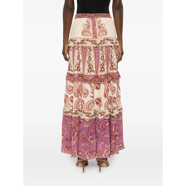 purple paisley print tiered skirt by Selfnex