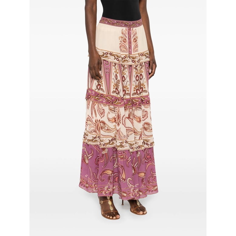 purple paisley print tiered skirt by Selfnex