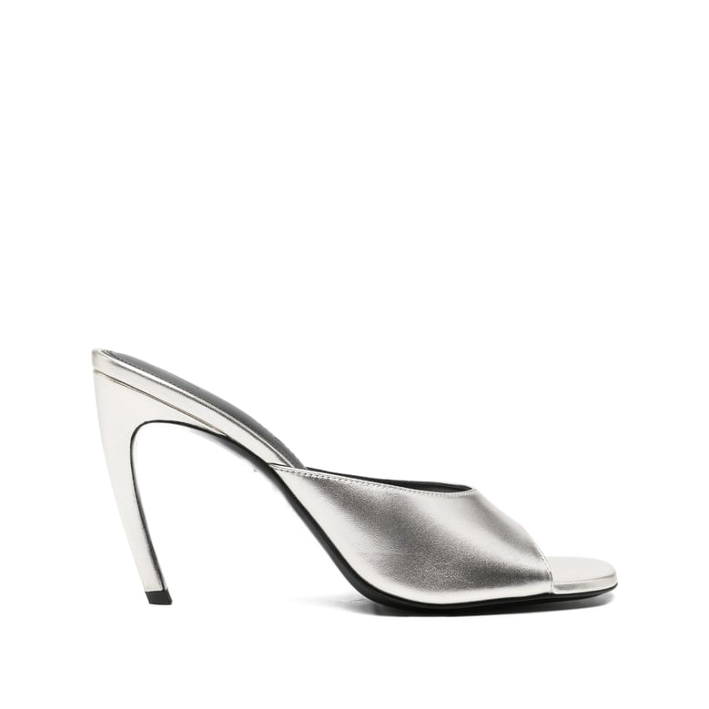 silver high heel open toe shoes by Selfnex