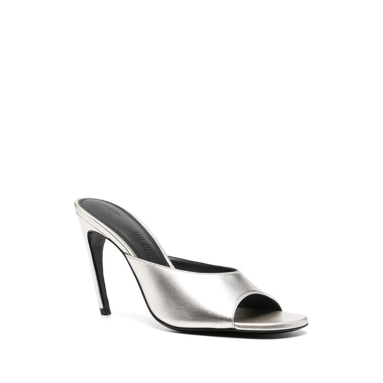 silver high heel open toe shoes by Selfnex