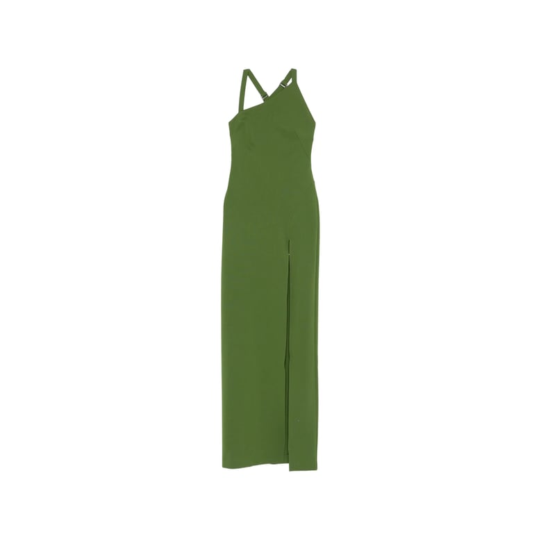asymmetric green dress with buckle detail by Selfnex