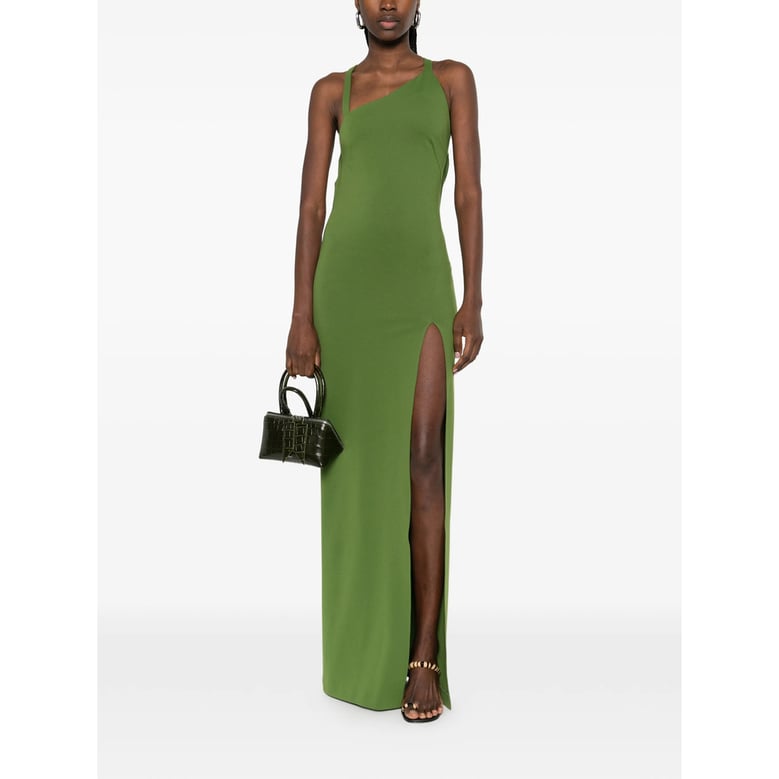 asymmetric green dress with buckle detail by Selfnex
