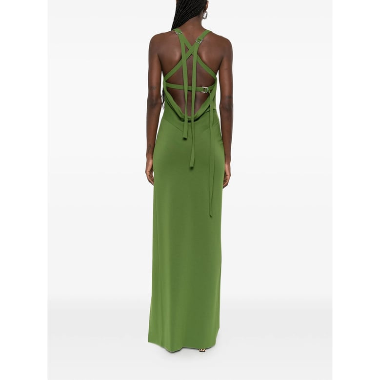 asymmetric green dress with buckle detail by Selfnex