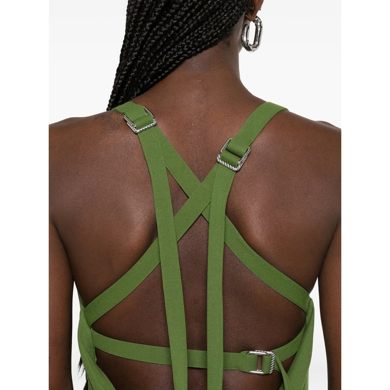 asymmetric green dress with buckle detail by Selfnex