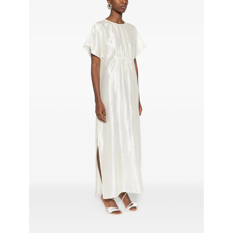 light cream gathered detail dress by Selfnex