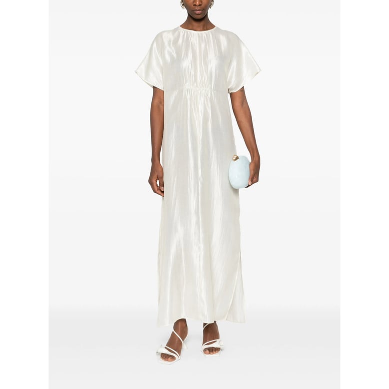 light cream gathered detail dress by Selfnex