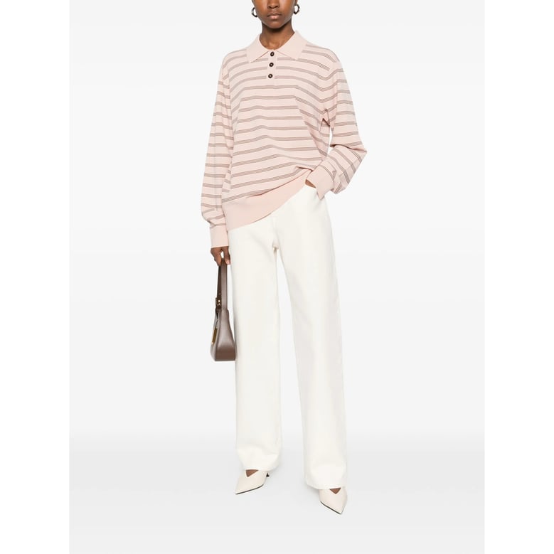 light pink striped sweater with button placket by Selfnex