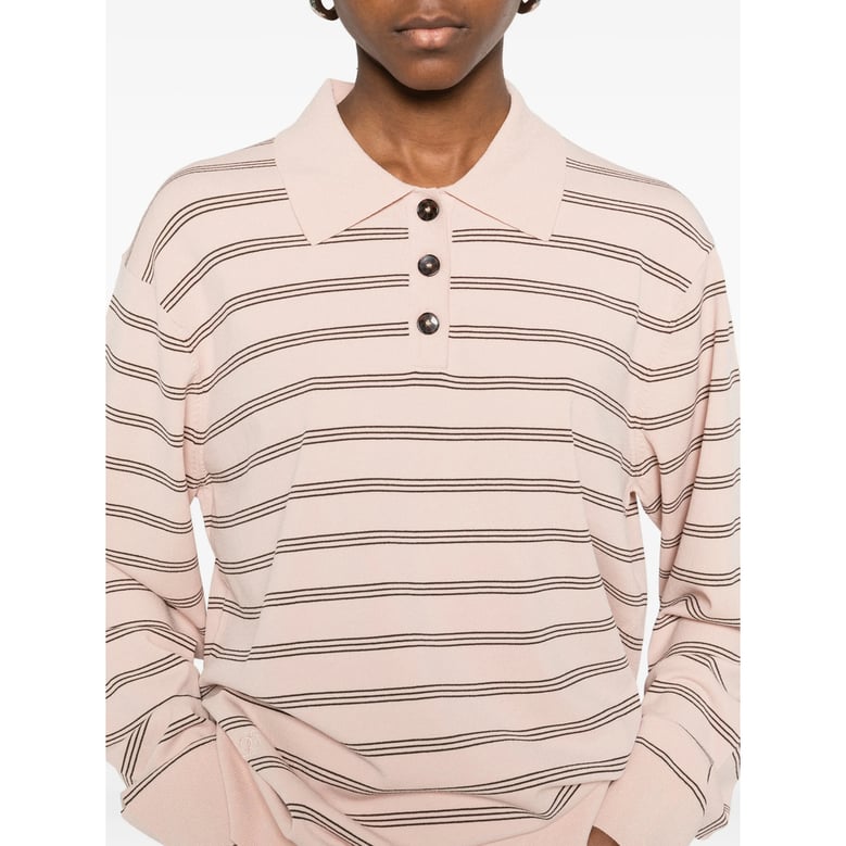 light pink striped sweater with button placket by Selfnex