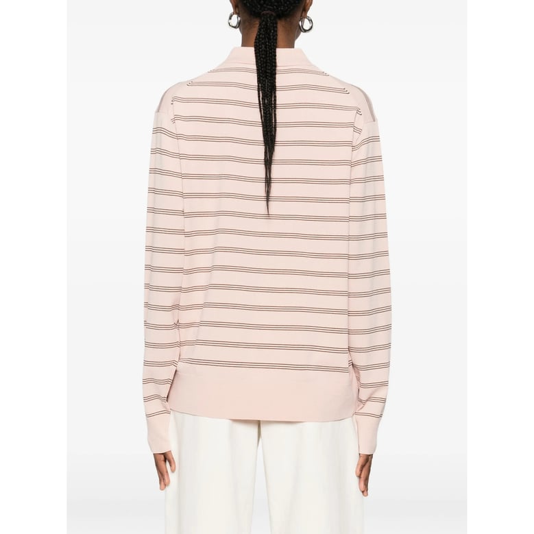 light pink striped sweater with button placket by Selfnex