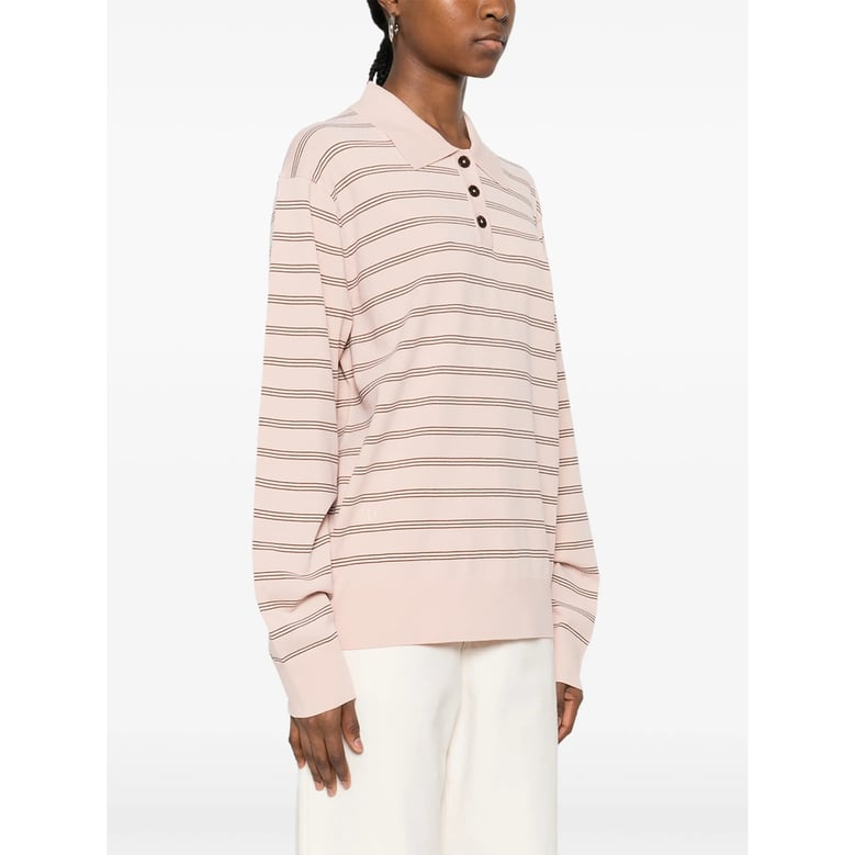 light pink striped sweater with button placket by Selfnex