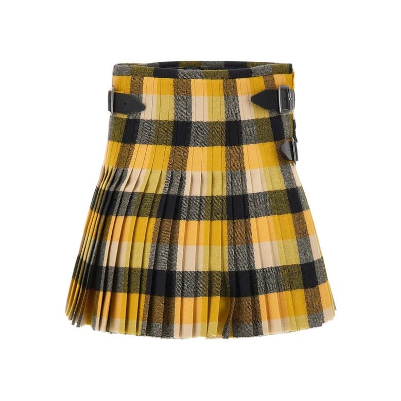 yellow pixel-check pleated skirt by Selfnex