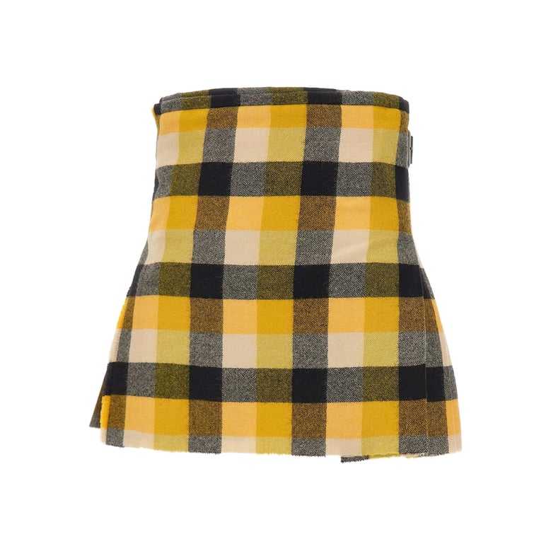 yellow pixel-check pleated skirt by Selfnex