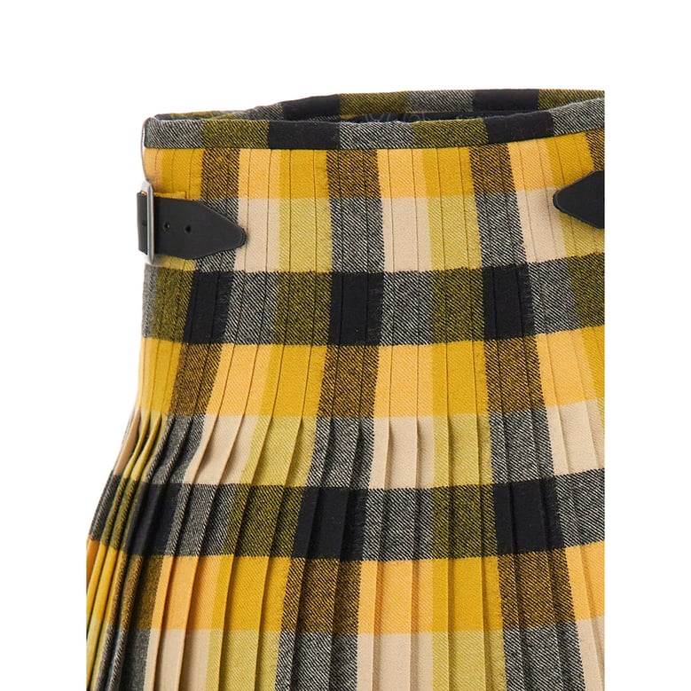 yellow pixel-check pleated skirt by Selfnex