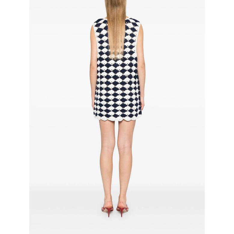 blue and white patterned sleeveless top by Selfnex