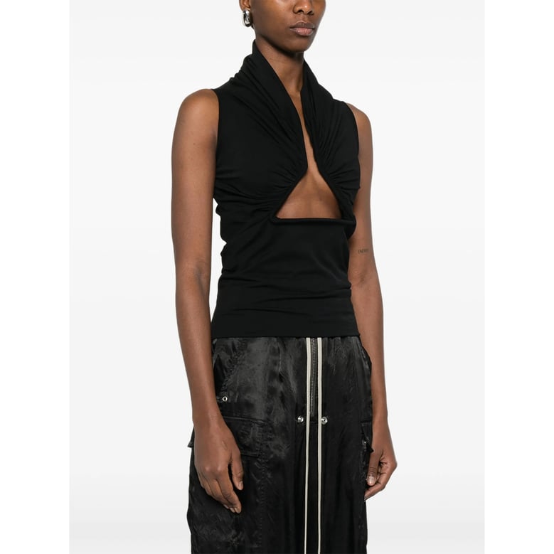 draped high neck sleeveless t-shirt by Selfnex