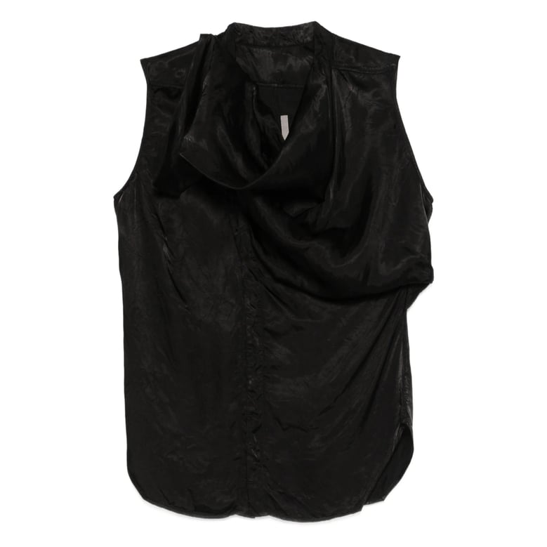 sleeveless crew neck top with asymmetric hem by Selfnex
