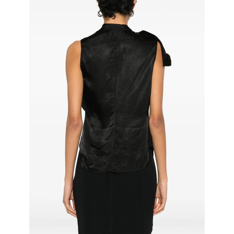 sleeveless crew neck top with asymmetric hem by Selfnex