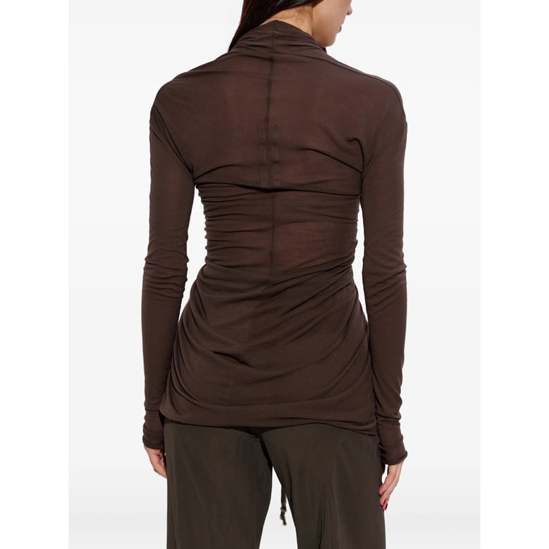 brown draped detail v-neck t-shirt by Selfnex