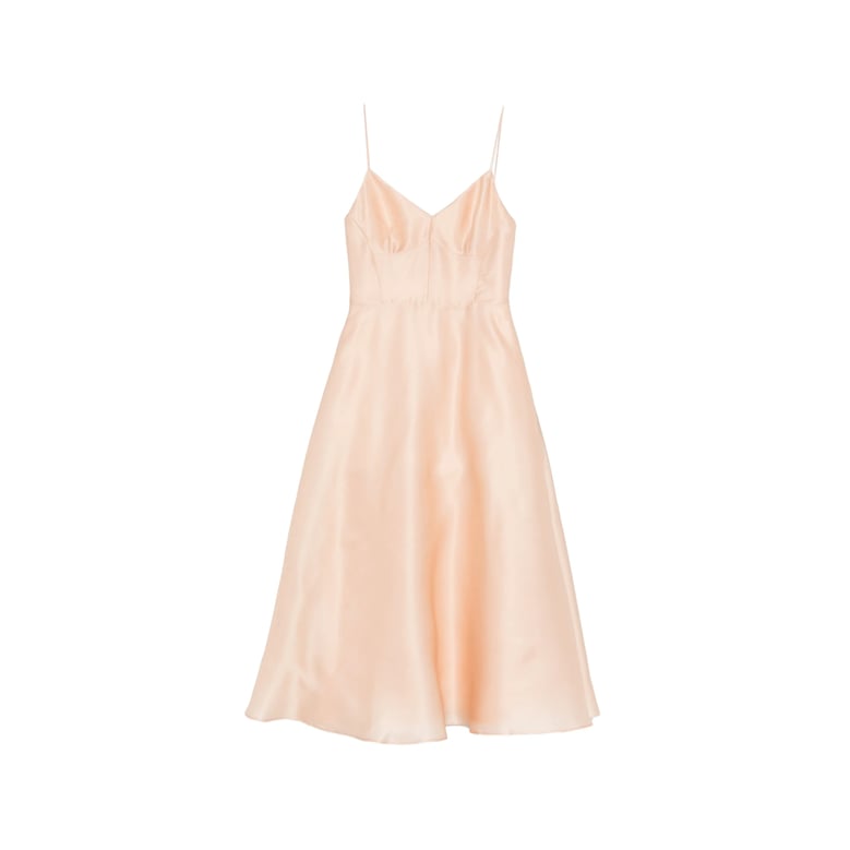 beige a-line dress with v-neck by Selfnex