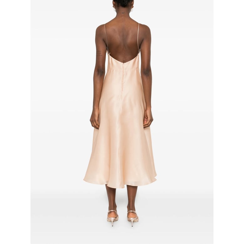 beige a-line dress with v-neck by Selfnex