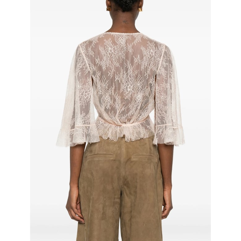 shirt with lace detail and ruffled hem by Selfnex
