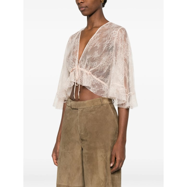 shirt with lace detail and ruffled hem by Selfnex