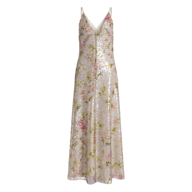 dress with floral print and sequin embellishment by Selfnex