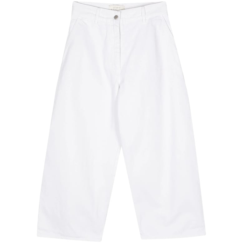 wide leg denim trousers with logo patch by Selfnex