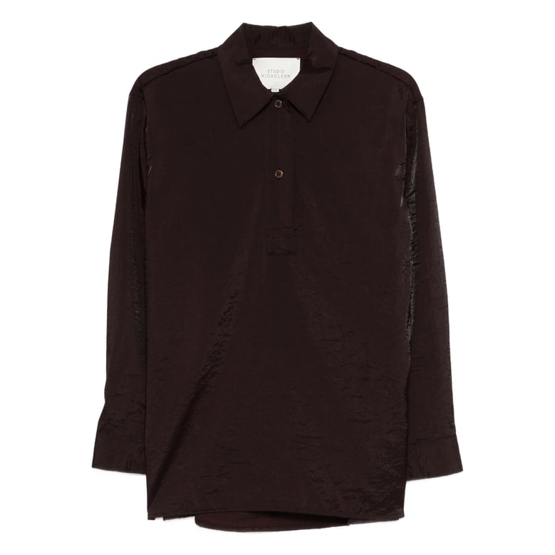 brown button fastening shirt with long sleeves by Selfnex