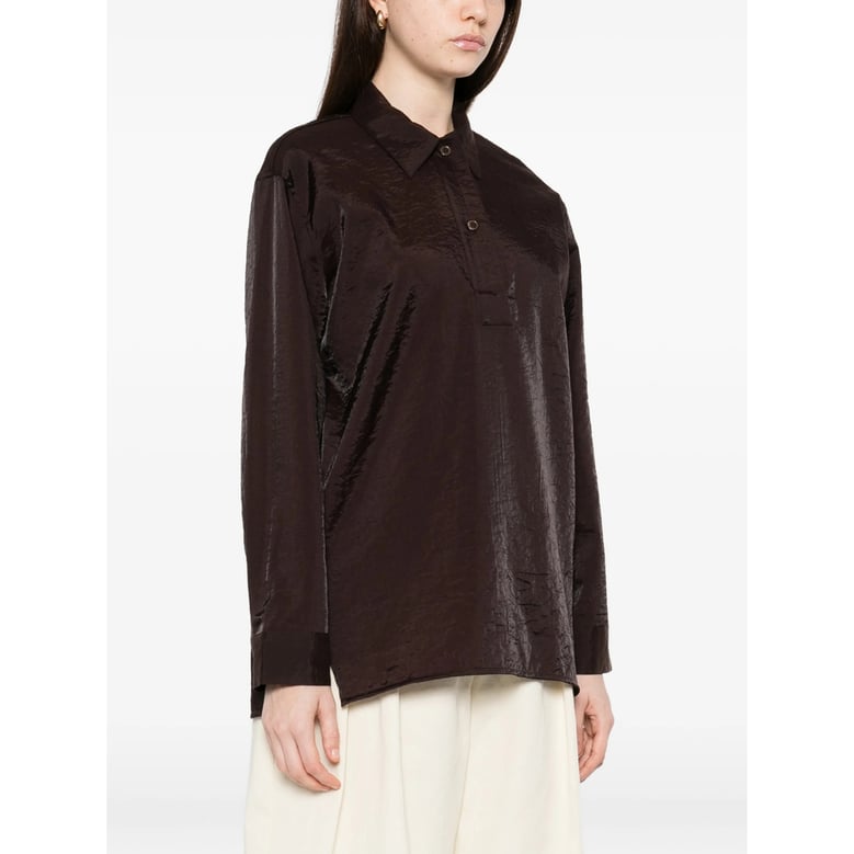 brown button fastening shirt with long sleeves by Selfnex