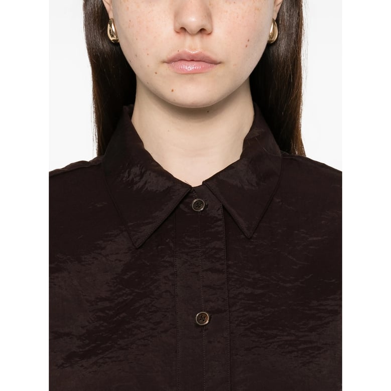brown button fastening shirt with long sleeves by Selfnex