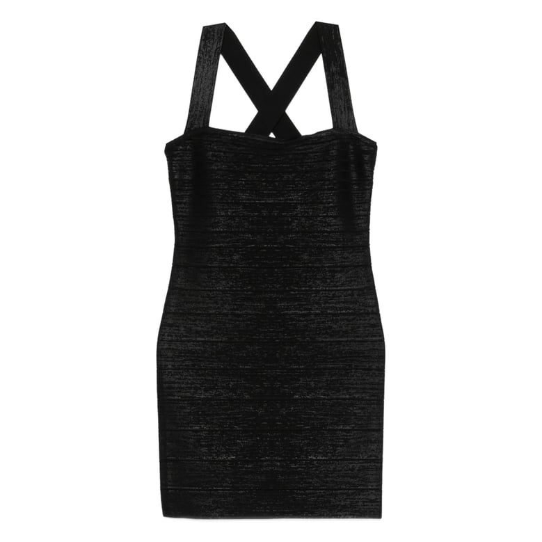 black crossover straps mini dress by Selfnex