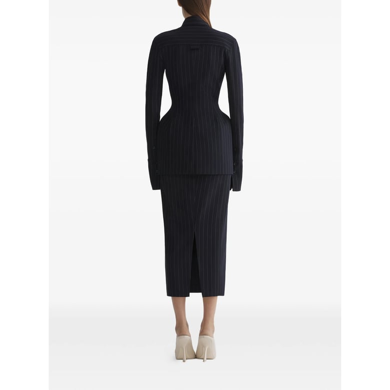 navy blue pinstripe tailored jacket by Selfnex