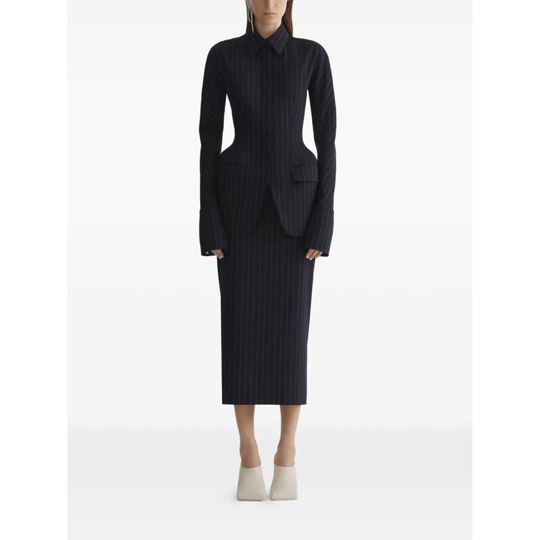 high-waisted pinstriped pencil skirt by Selfnex