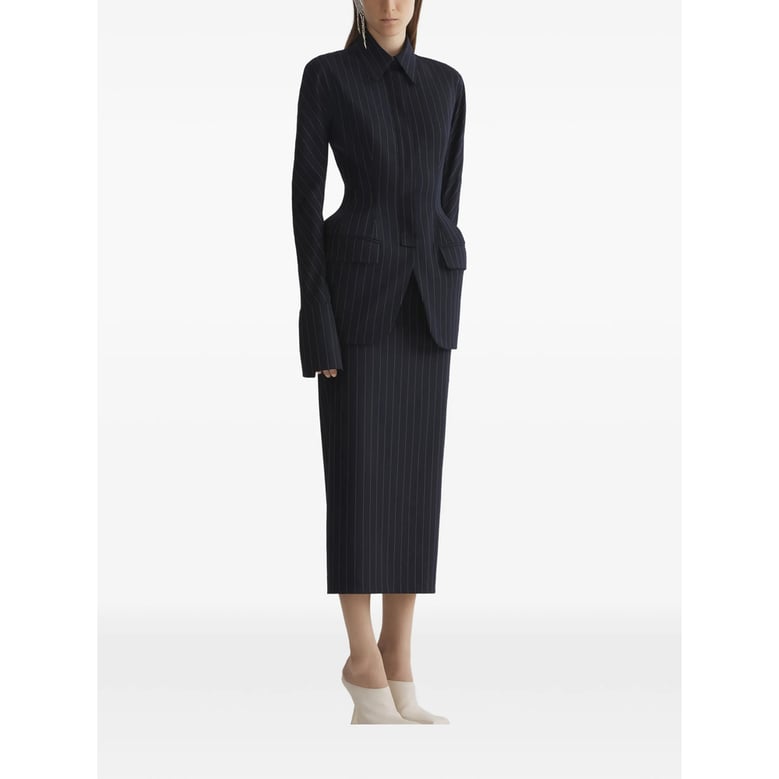 high-waisted pinstriped pencil skirt by Selfnex