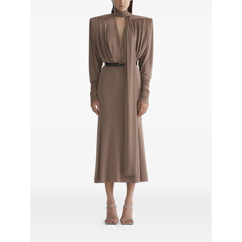 dress with draped detailing and open back by Selfnex