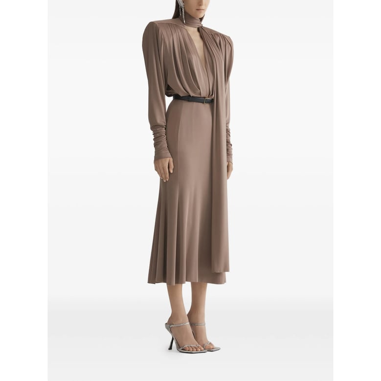 dress with draped detailing and open back by Selfnex