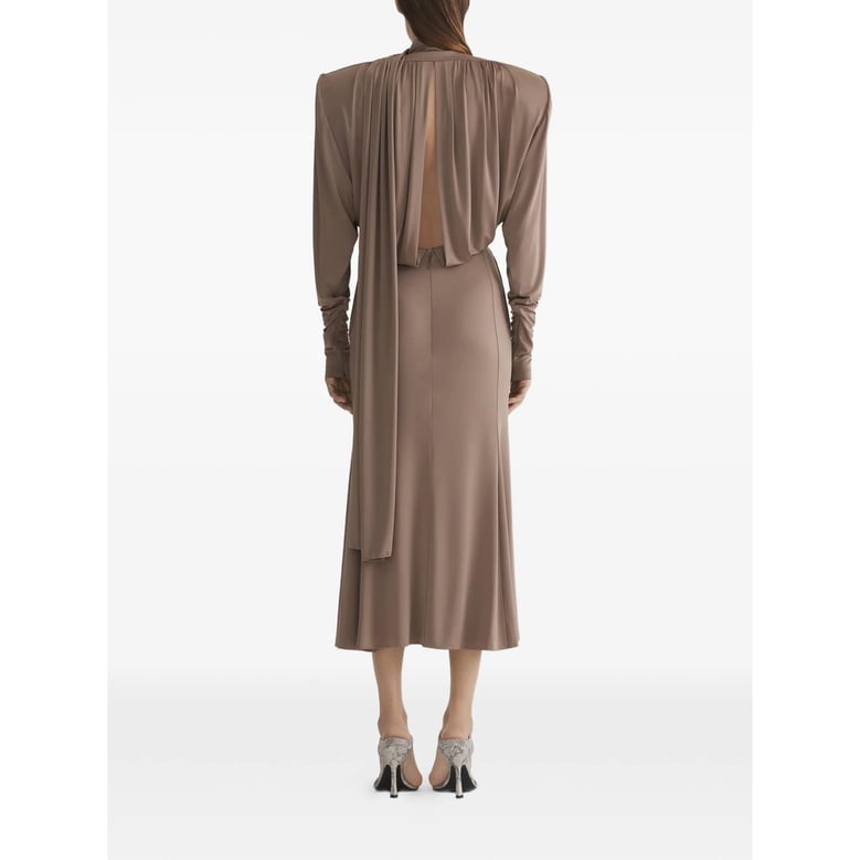 dress with draped detailing and open back by Selfnex