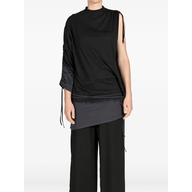asymmetrical black t-shirt with tie detail by Selfnex