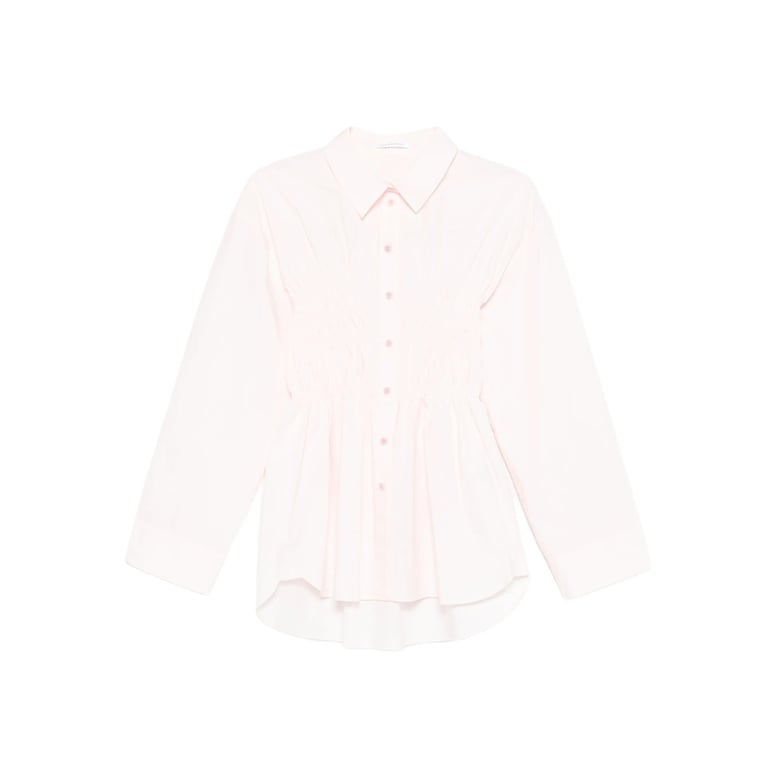 shirred detail peplum hem shirt by Selfnex