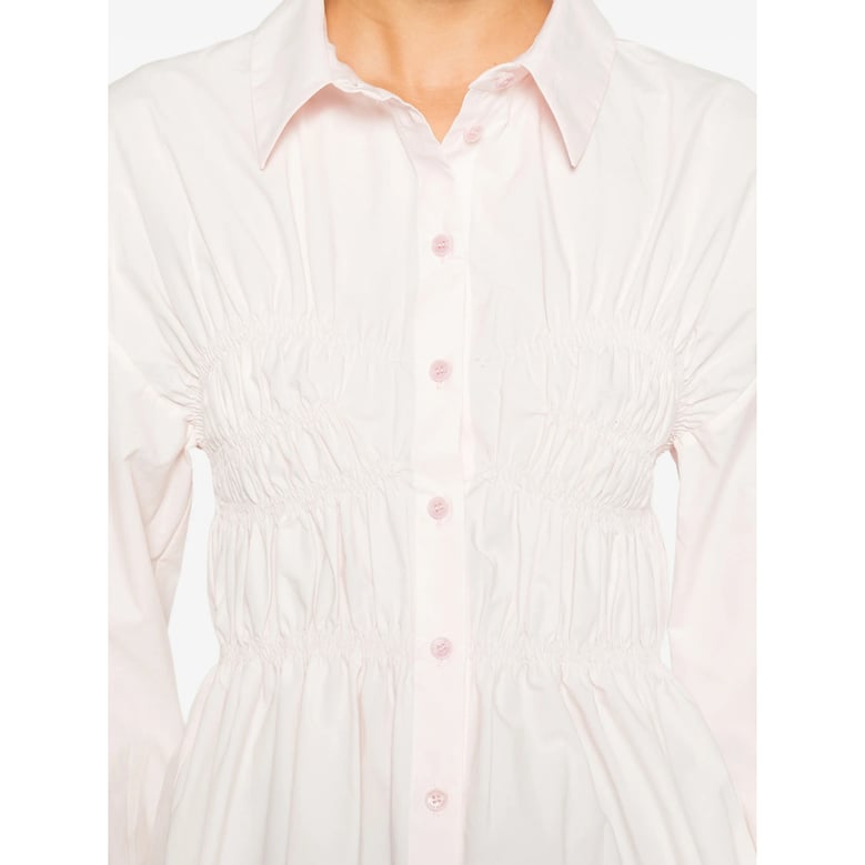 shirred detail peplum hem shirt by Selfnex