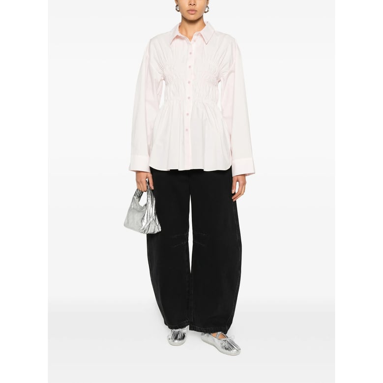shirred detail peplum hem shirt by Selfnex