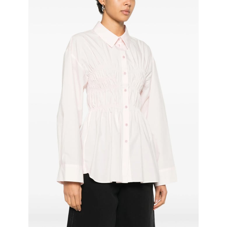 shirred detail peplum hem shirt by Selfnex