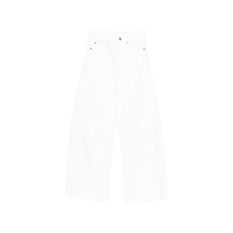 white wide leg jeans with silver-tone hardware by Selfnex