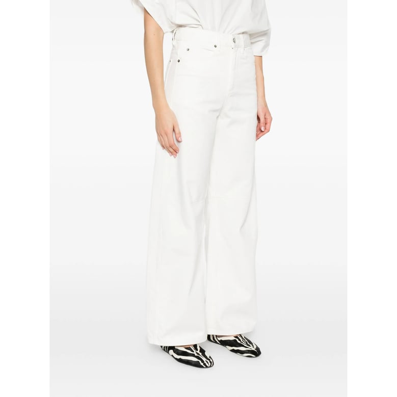 white wide leg jeans with silver-tone hardware by Selfnex