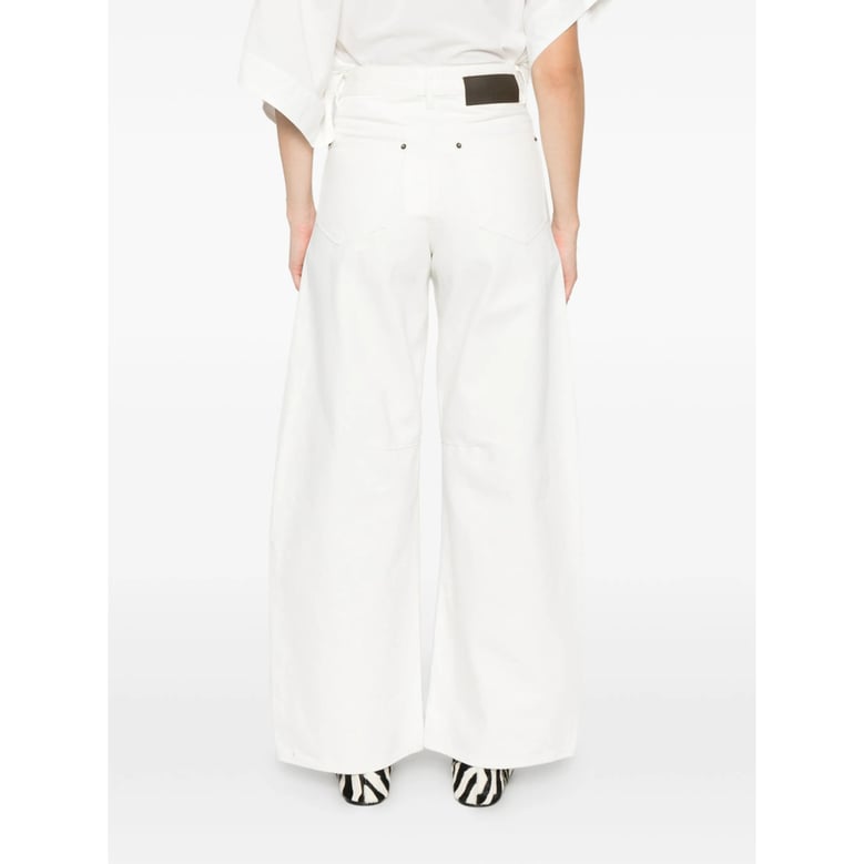white wide leg jeans with silver-tone hardware by Selfnex