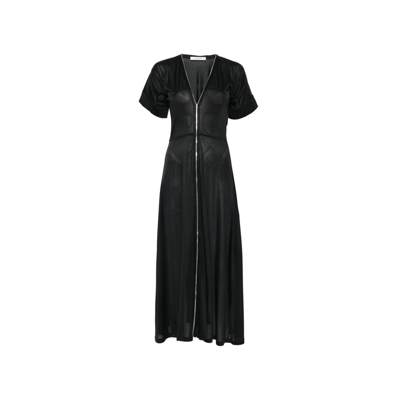 black v-neck dress with short sleeves by Selfnex