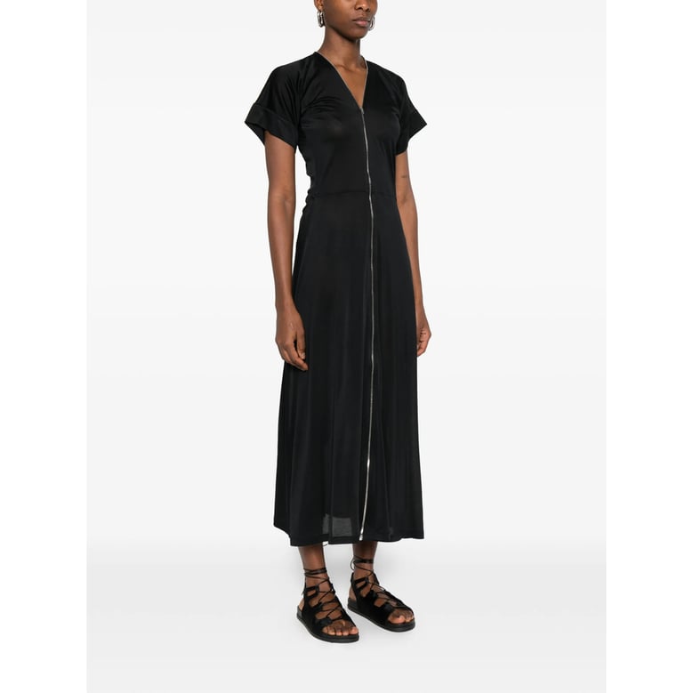 black v-neck dress with short sleeves by Selfnex