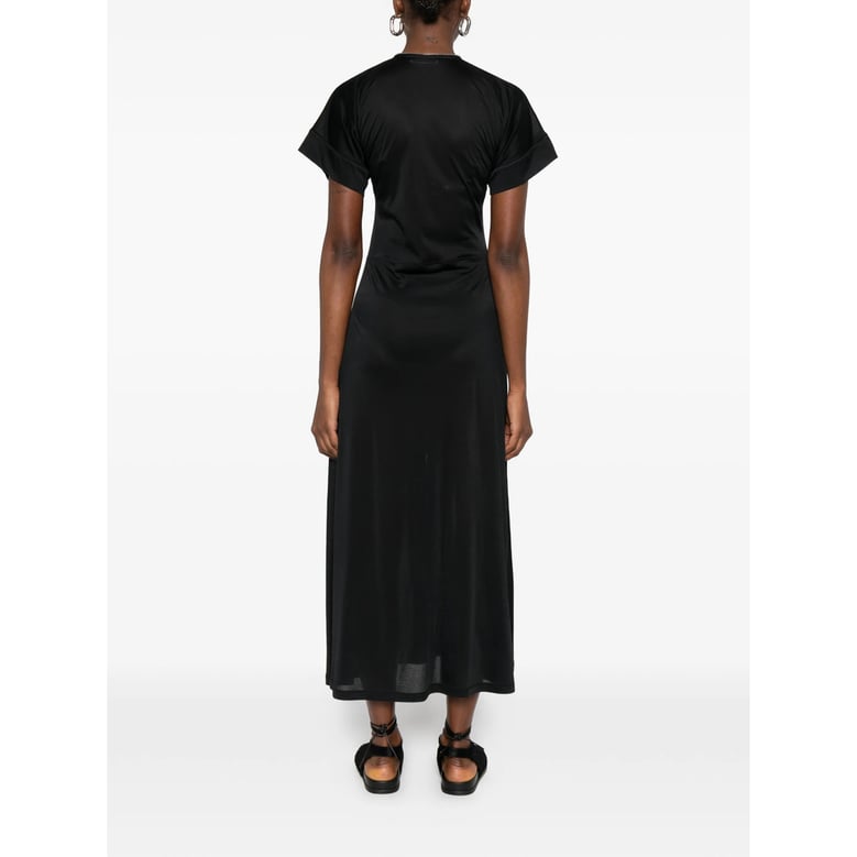 black v-neck dress with short sleeves by Selfnex